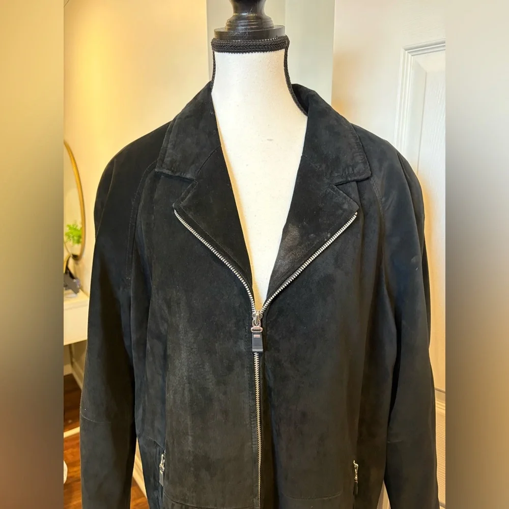 Danier Genuine Leather Suede Coat-Black Longline Zip Jacket - Picture 2 of 9